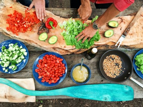 Chopped vegetables on a board