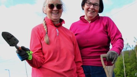 Kate and Cath, volunteer organisers at the community garden at Old Holly Farm.